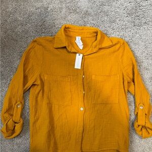 Anthropologie Gold/Orange Button Down Shirt